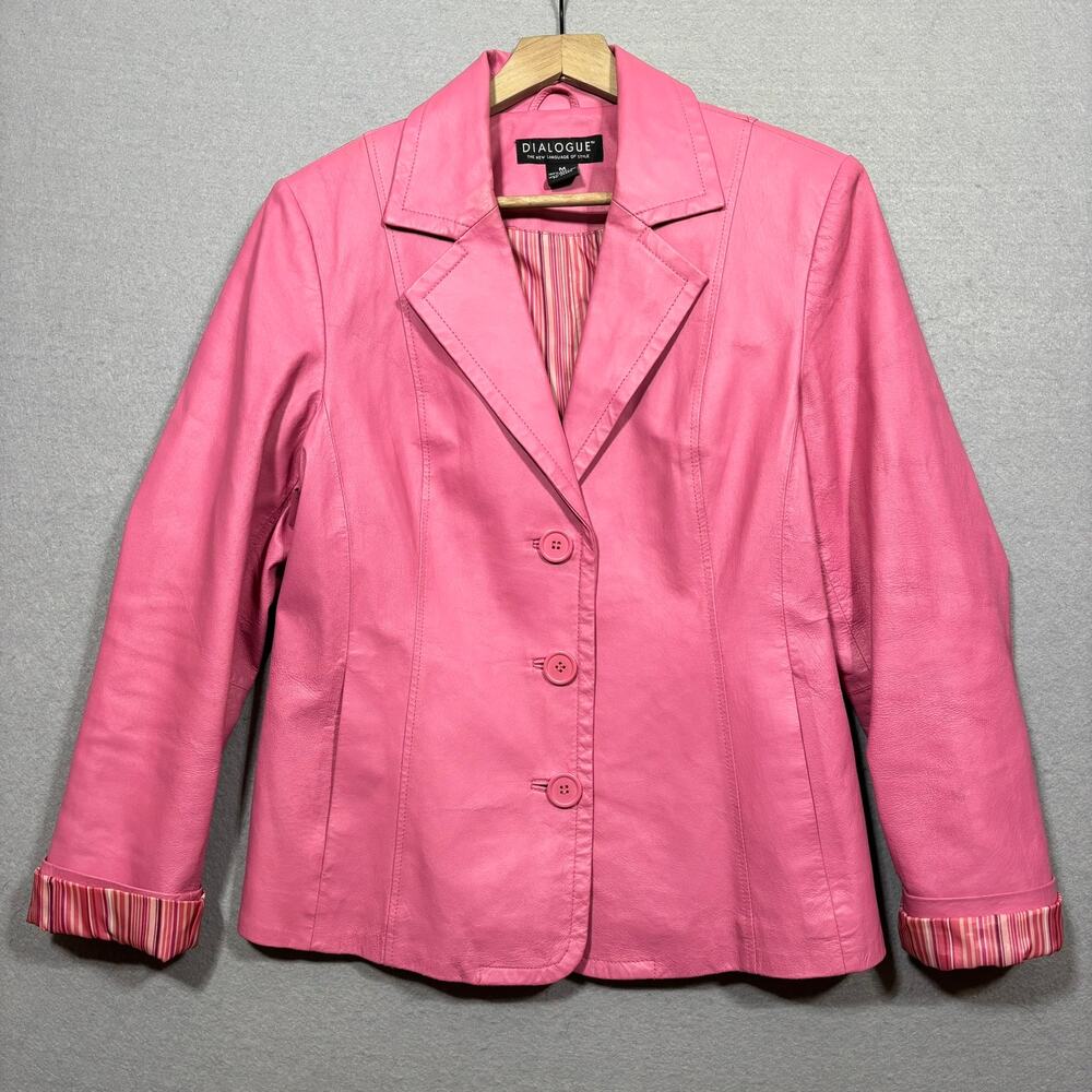 Dialogue Pink 100% Leather Jacket‎ Med Y2K Bubblegum Girly Femme Punk Barbiecore